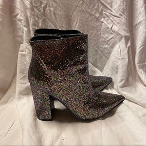 Dark Disco Glitter Pointed Heeled Boots Si…